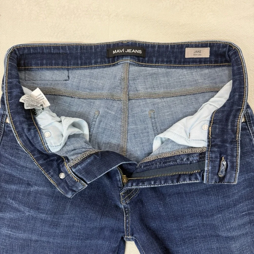 Mavi Jake Slim Fit Straight Leg Dark Blue 5 Pocket Stretch Jeans Men's 35x30